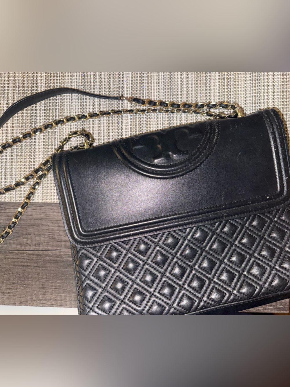 Tory Burch Black Quilted Leather Crossbody Bag with Chain Strap